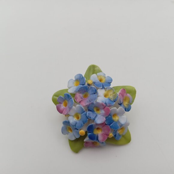 Jon Anton Bone China Blue Floral Star Shaped Pin Brooch Made in England Vintage - Picture 4 of 10